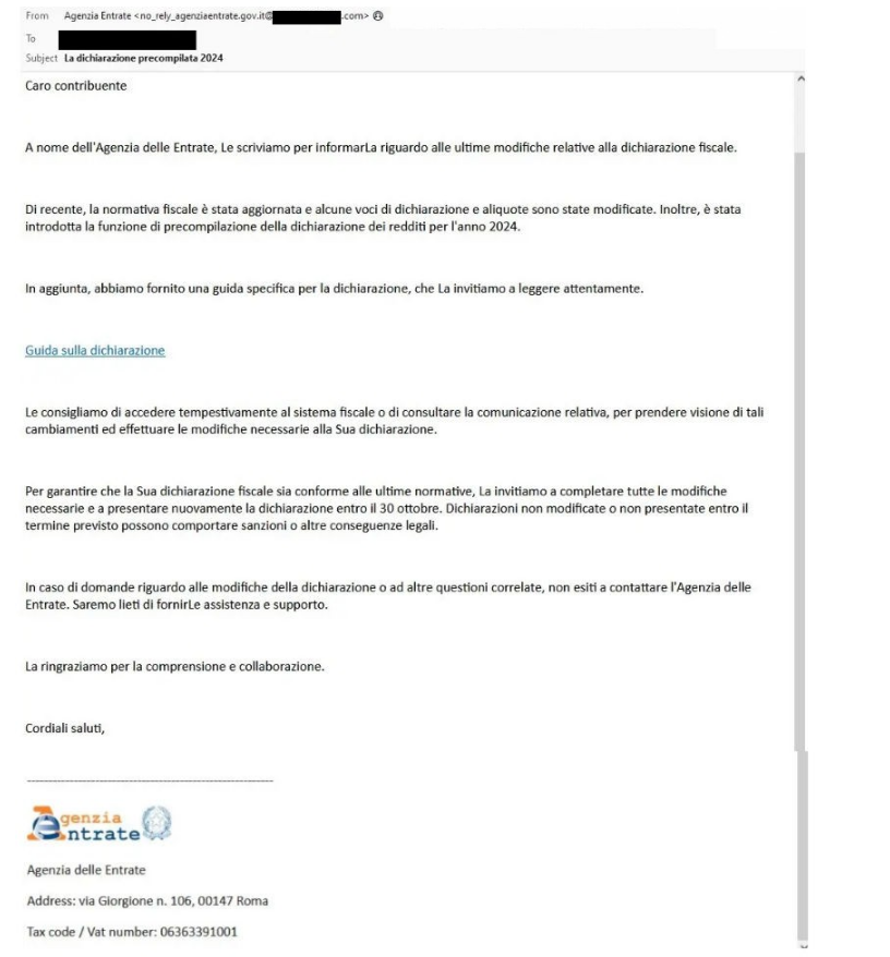 Falsa e-mail Agenzia Entrate
