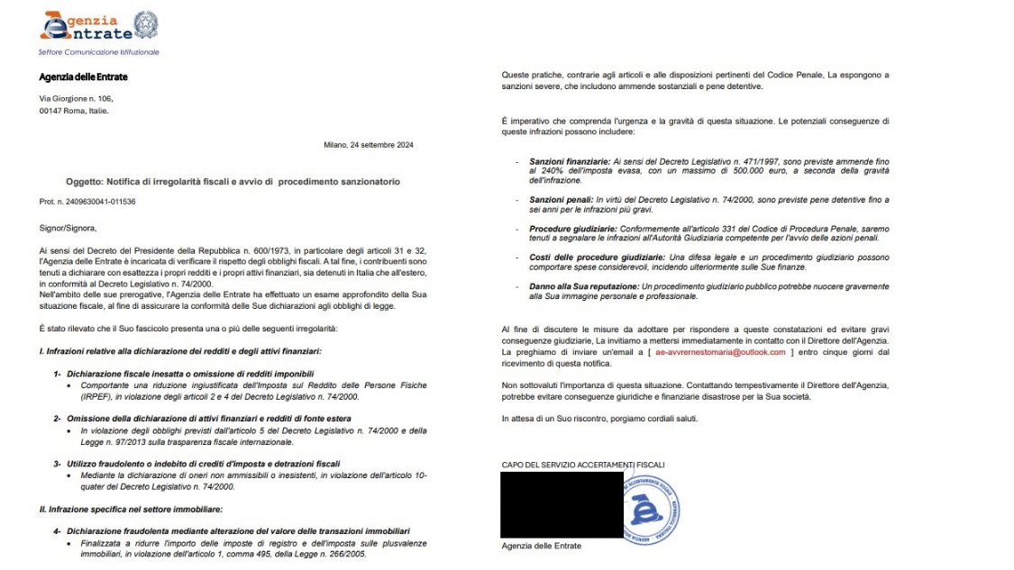 documento email truffa