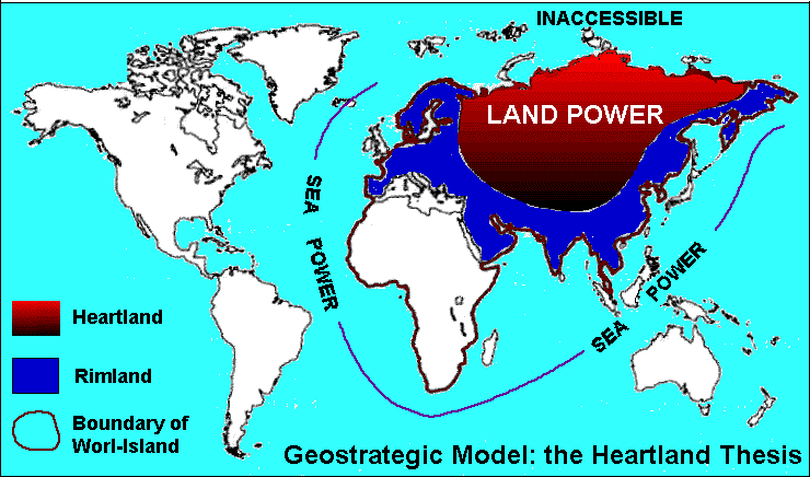 Mappa del modello geostrategico in base alla teoria dell'Heartland