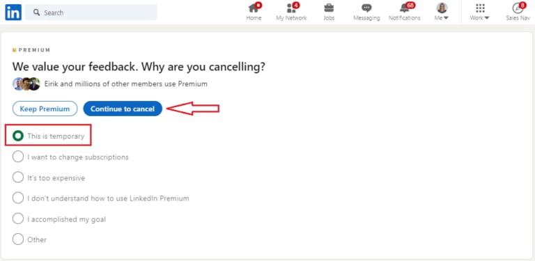 Disattivare LinkedIn Premium