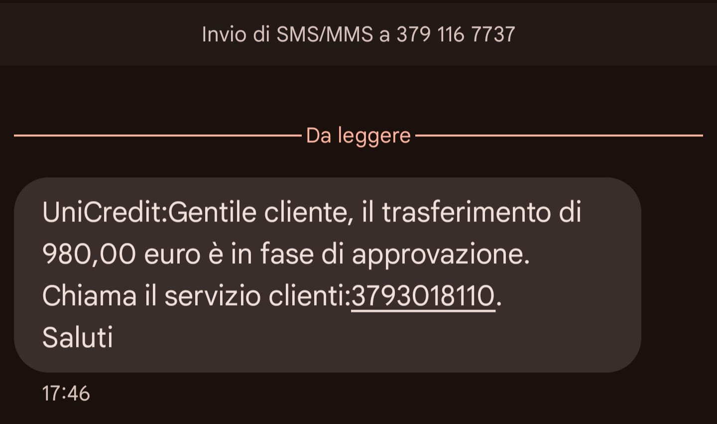 SMS truffa UniCredit