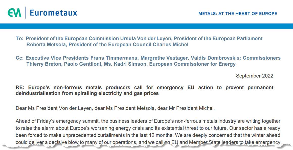 Strappo della lettera inviata ai vertici Ue dai CeO delle principali aziende metallurgiche
