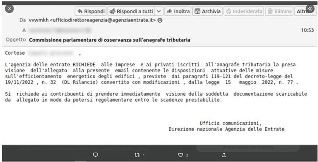 Falsa mail Agenzia delle Entrate