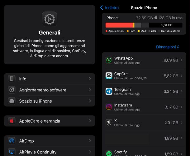 Spazio su iPhone