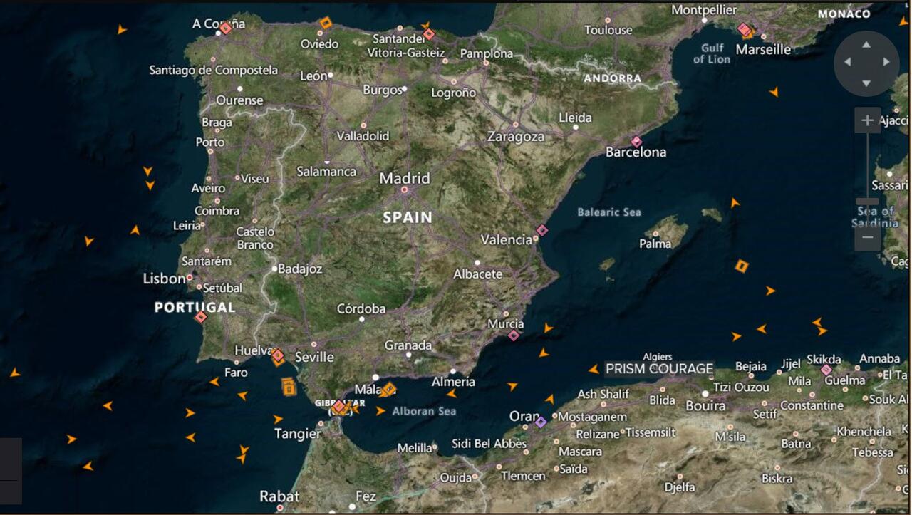 Mappa aerea dei tankers di LNG al largo della Penisola iberica Mappa aerea dei tankers di LNG al largo della Penisola iberica