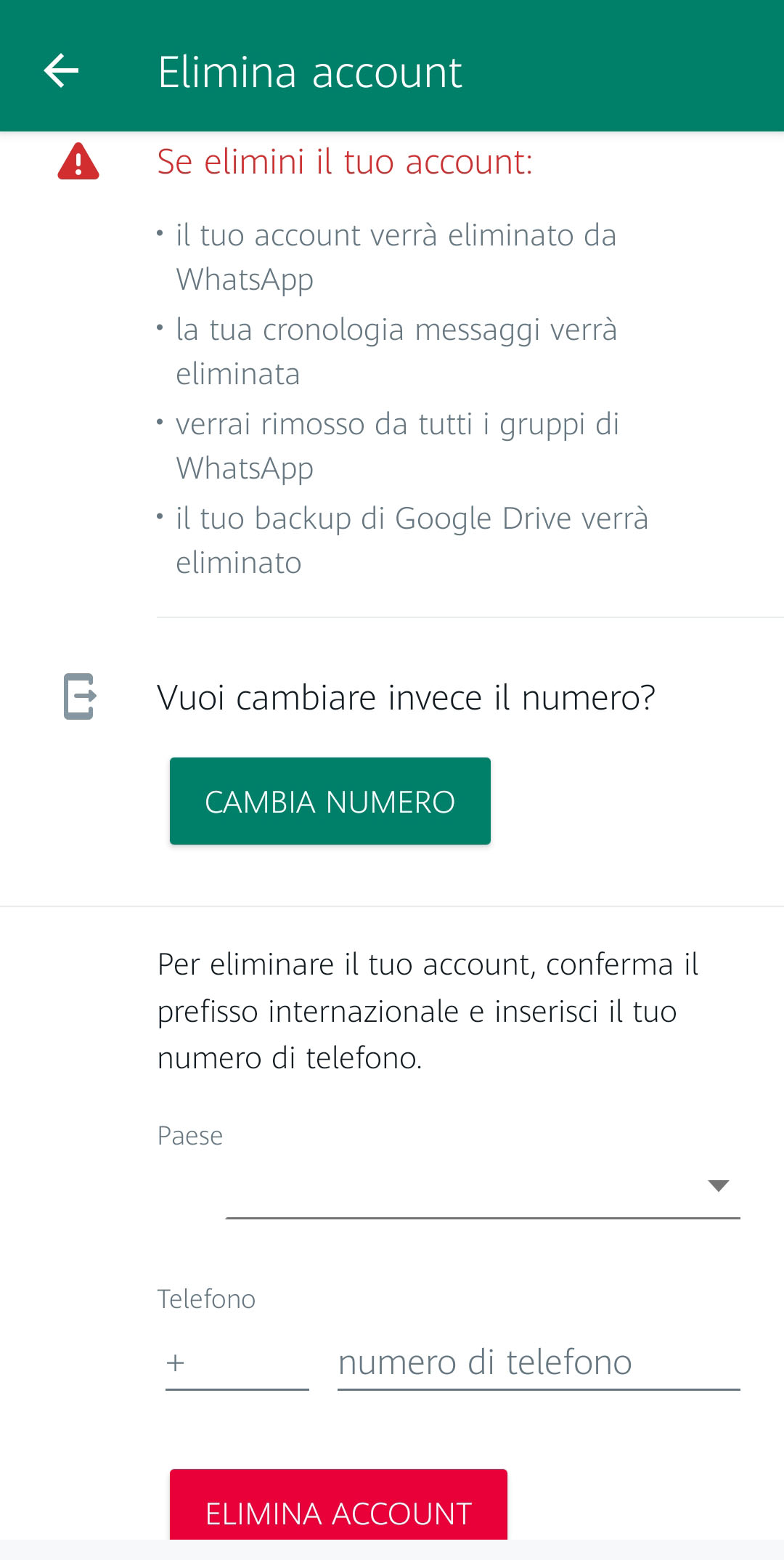 Come cancellarsi da WhatsApp