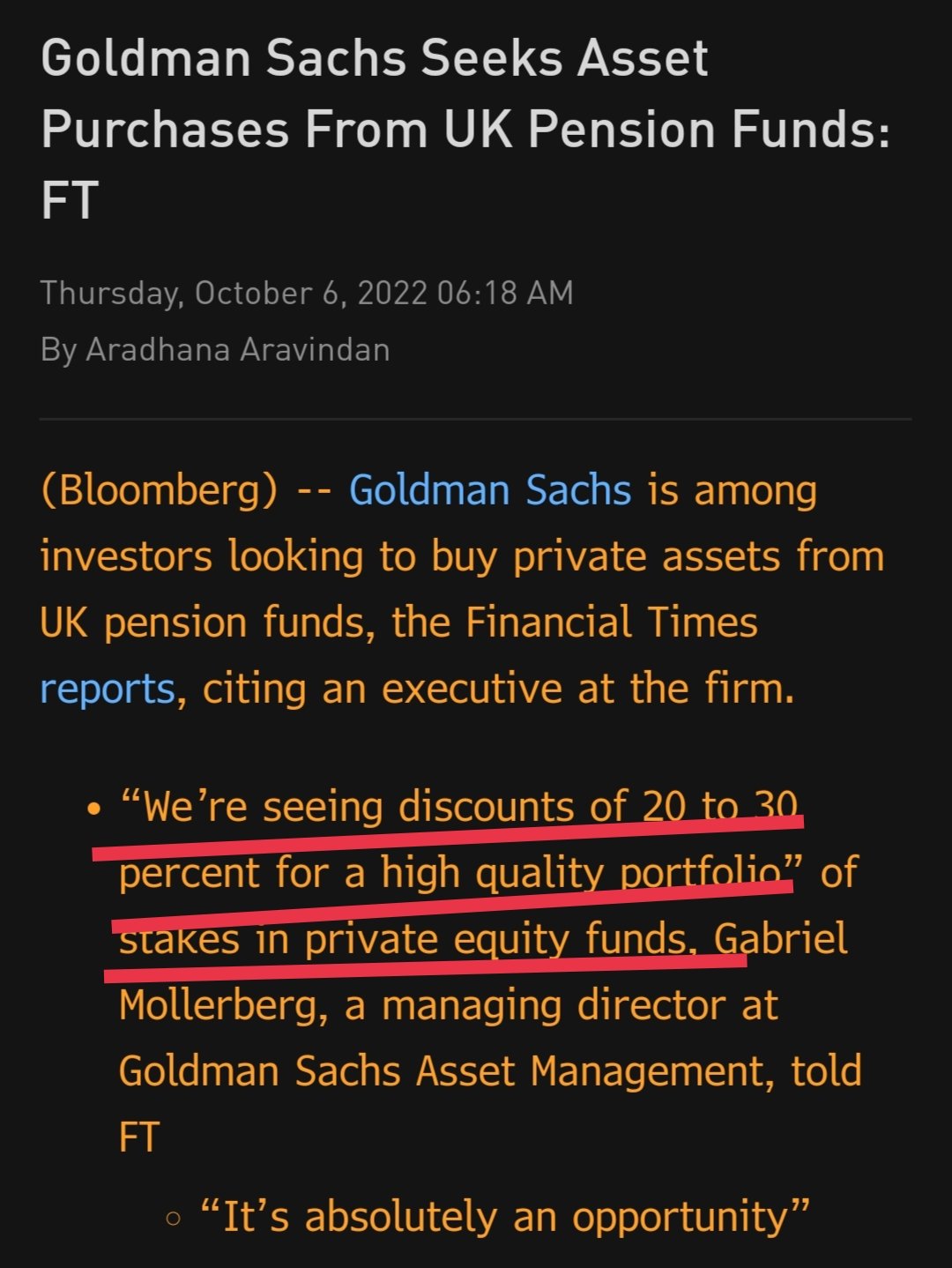 Dichiarazione di Goldman Sachs sull'operatività rispetto alle fire sales dei fondi pensione britannici