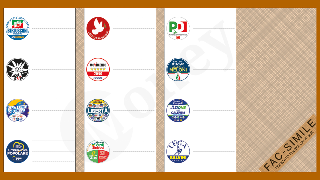 Fac-simile scheda elettorale elezioni euroee 2024