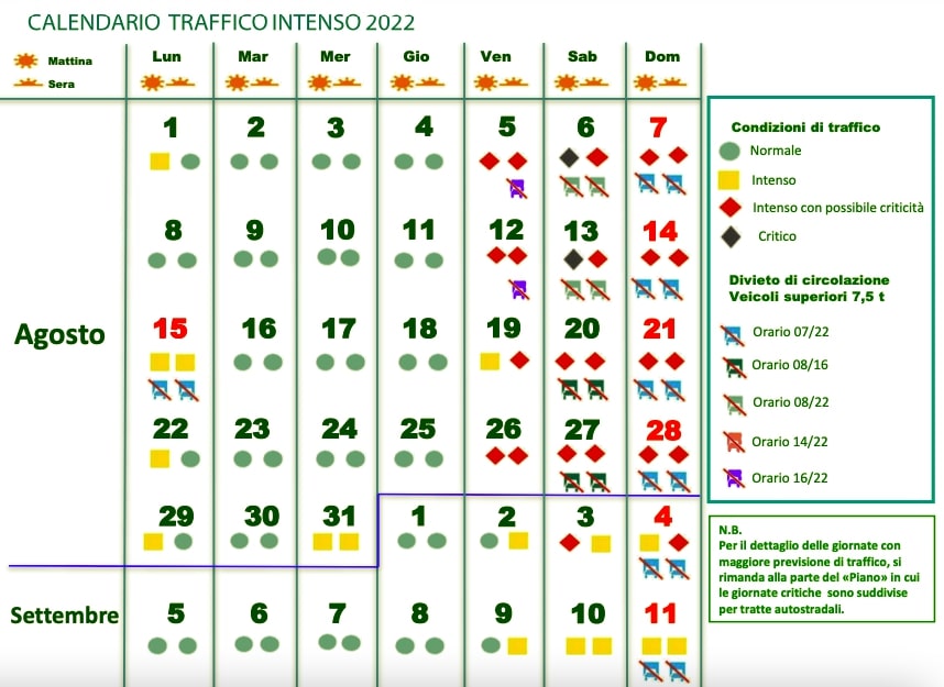 Calendario traffico intenso