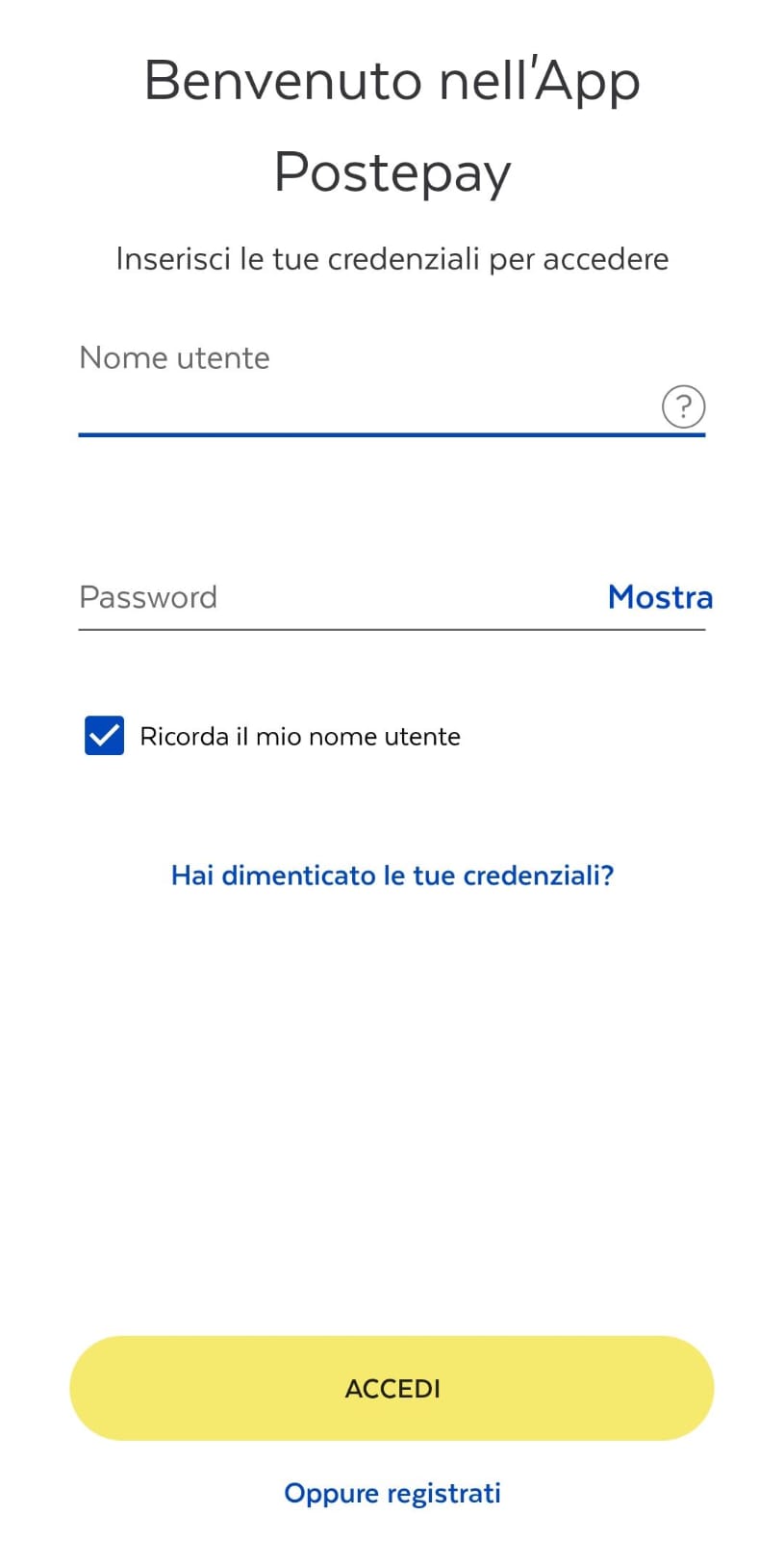 Hai dimenticato le tue credenziali?