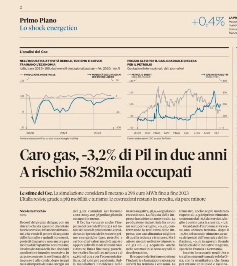 Pagina 2 de IlSole24Ore del 18 settembre 2022