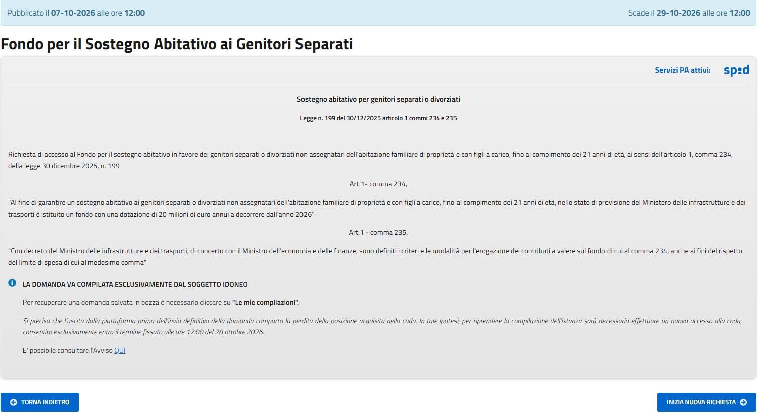 Piattaforma sostegno abitativo genitori separati o divorziati