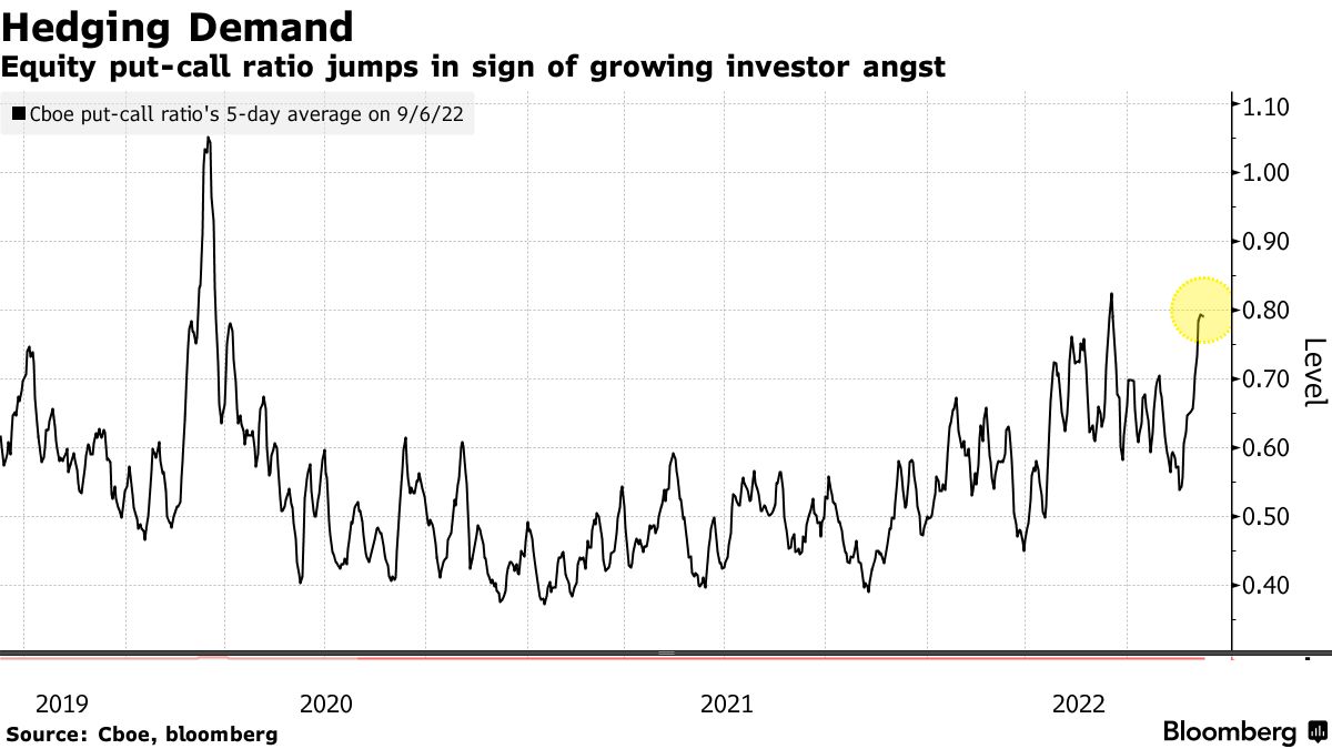 Andamento della ratio put/call del mercato equity