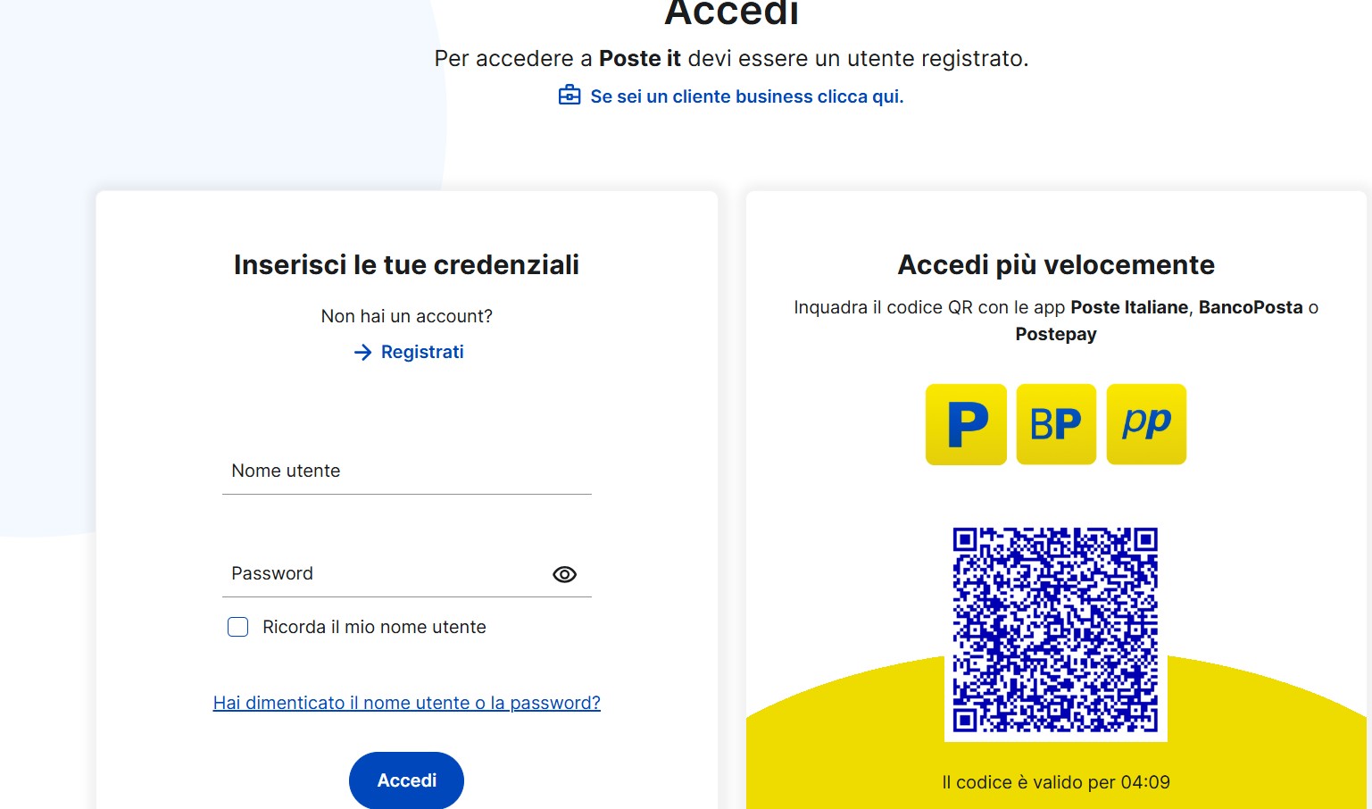 Accesso sito poste