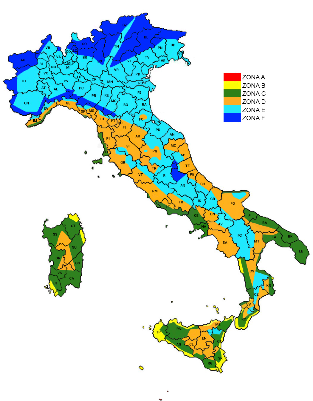 Mappa delle aree climatiche italiane