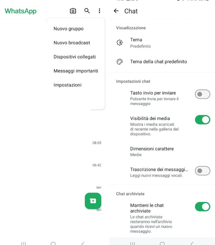 WhatsApp Impostazioni