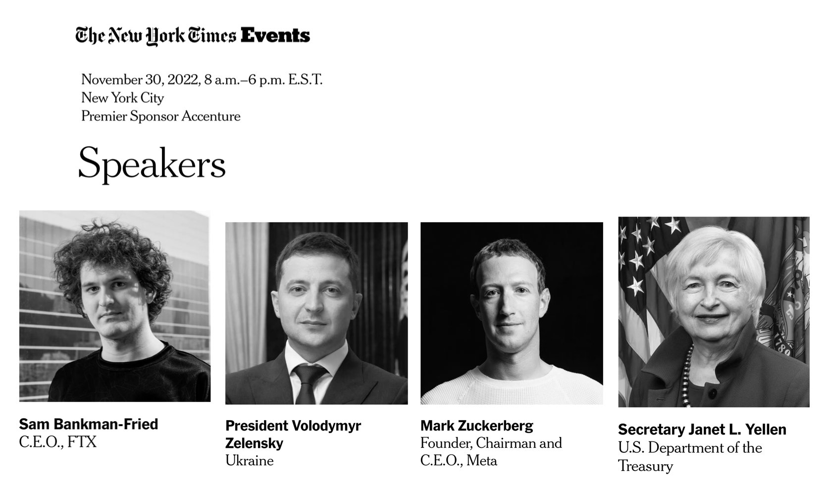 Locandina dell'evento organizzato dal New York Times il 30 novembre scorso