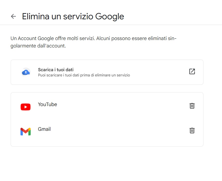Elimina un servizio Google