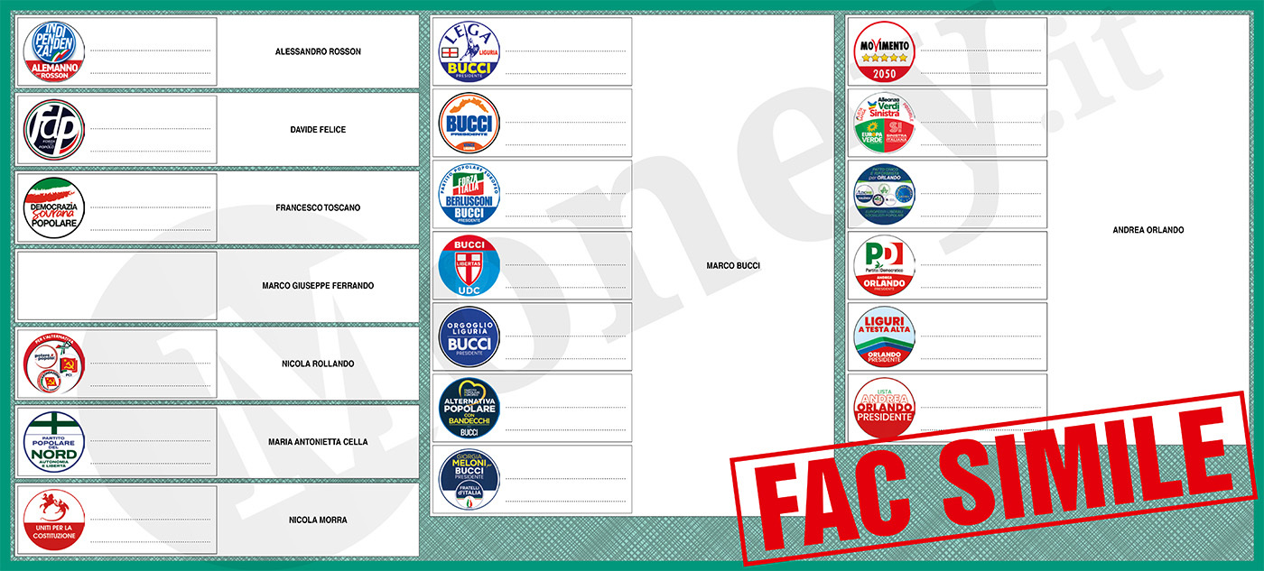 Fac-simile scheda elettorale elezioni Liguria 2024