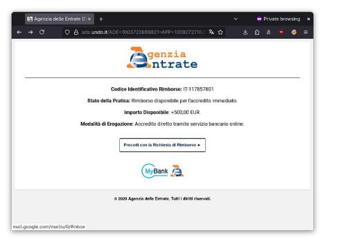 Falso messaggio Agenzia delle Entrate