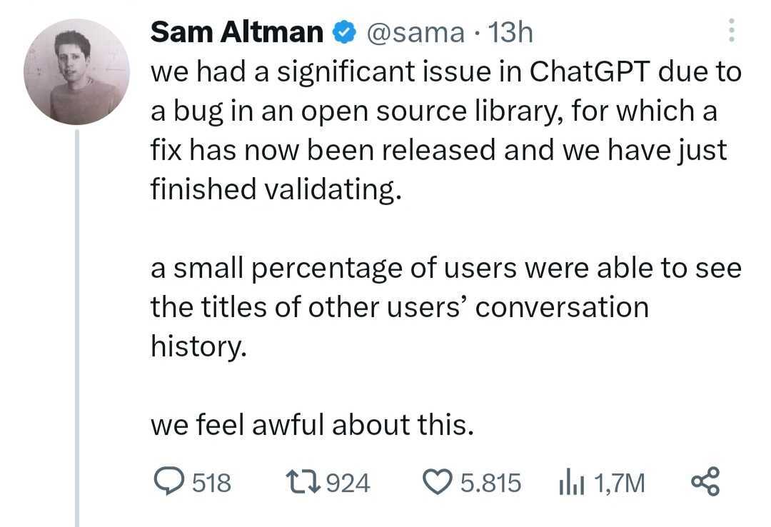 La prima dichiarazione di Sam Altman.