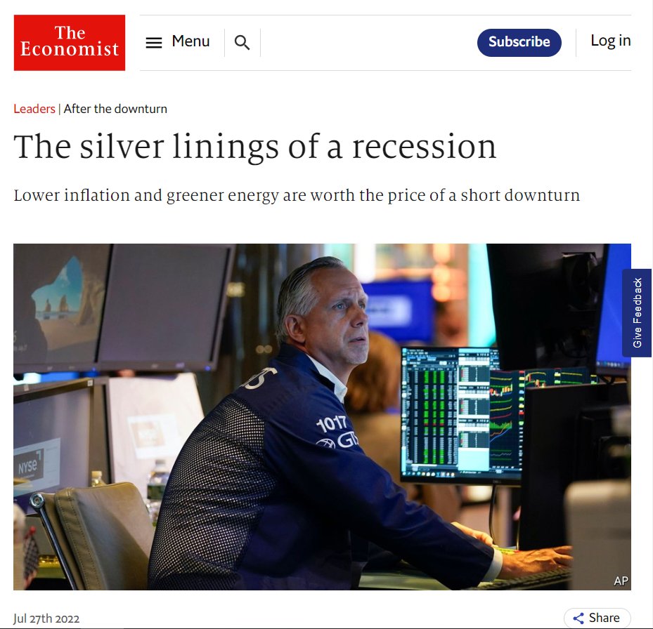 Editoriale sull'ultimo numero dell'Economist dedicato alla recessione