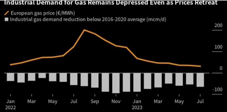 Prezzo del gas e domanda di gas delle industrie