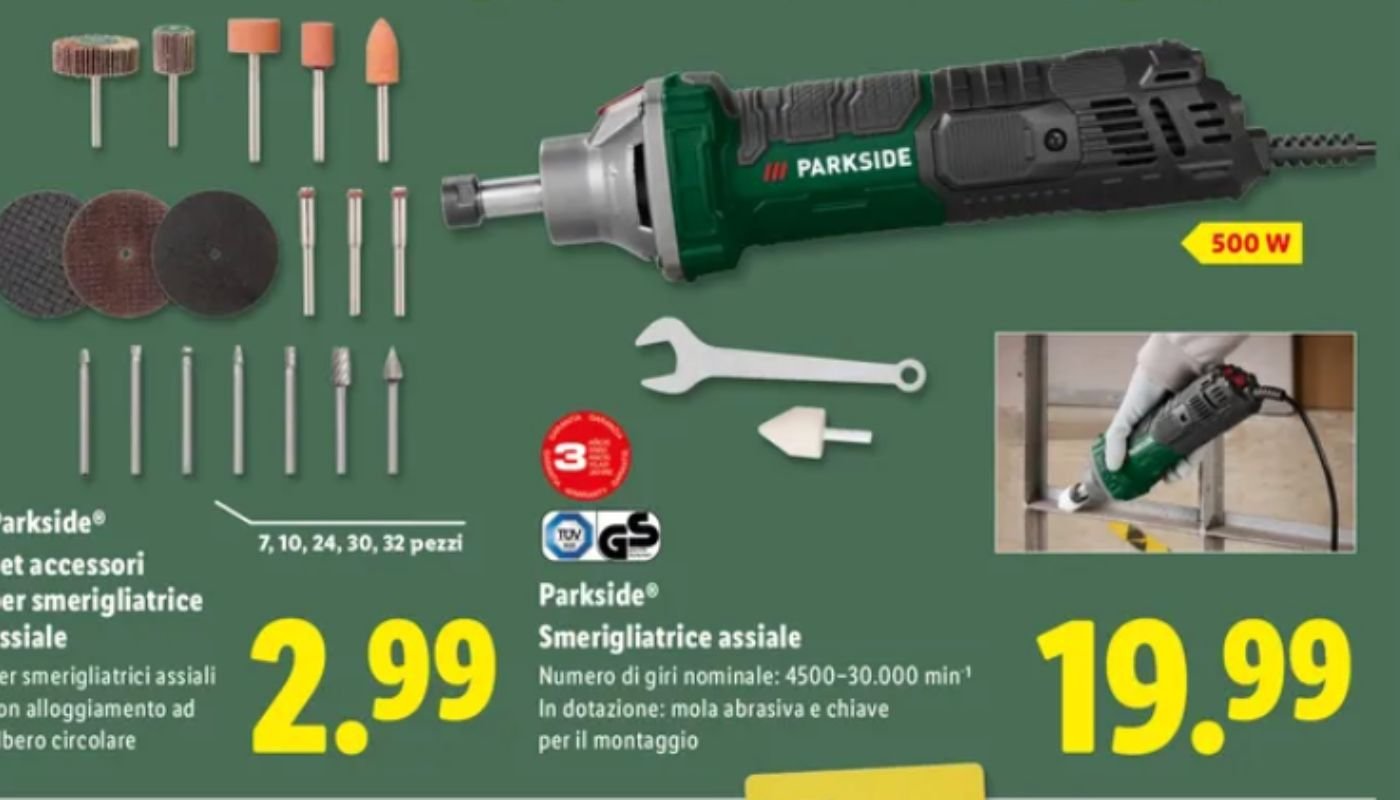 Smerigliatrice assiale Parkside da 500 W in offerta da Lidl dal 10 al 16 novembre
