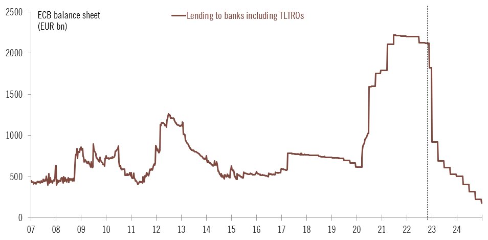Andamento prospettico dei prestiti Bce alle banche via TLTRO fino al 2024 Andamento prospettico dei prestiti Bce alle banche via TLTRO fino al 2024