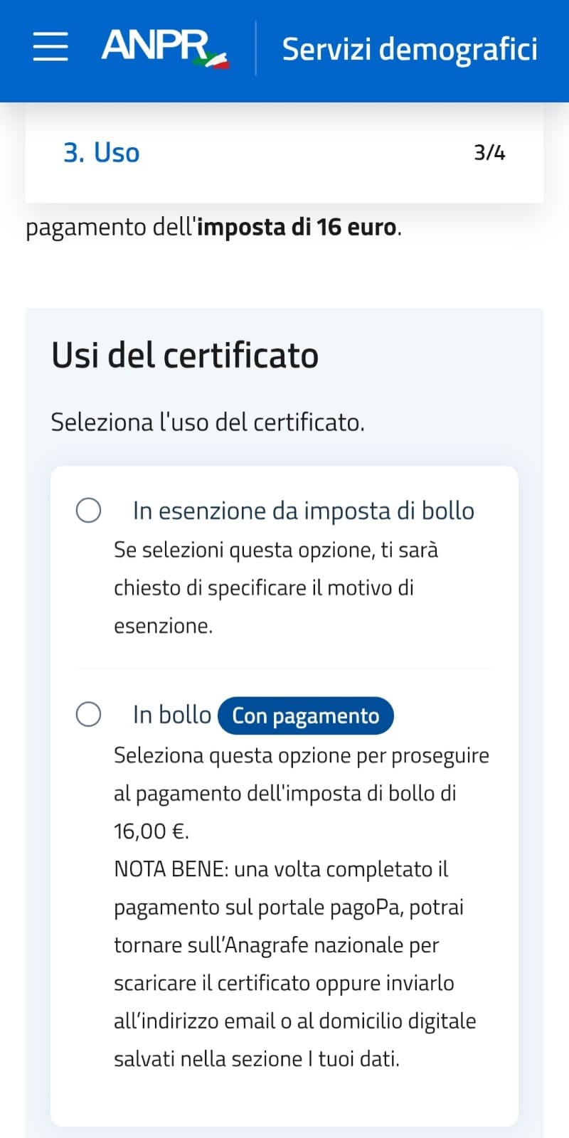 Uso del certificato