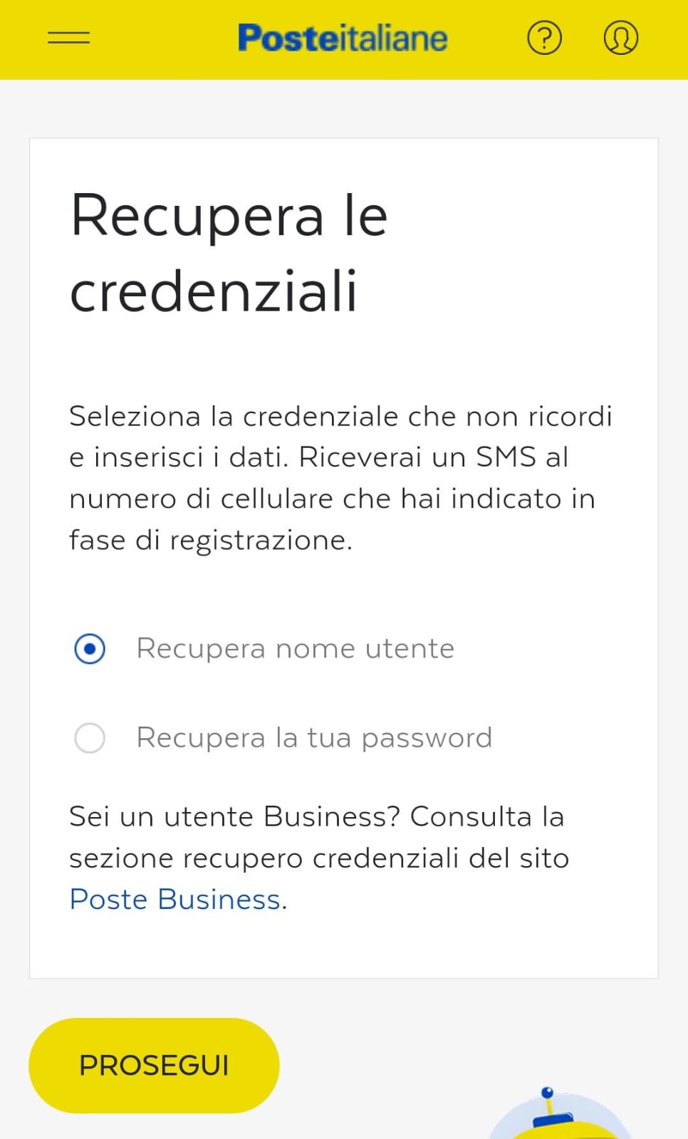 Recupera le credenziali
