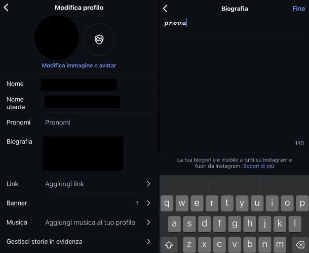 Biografia di Instagram