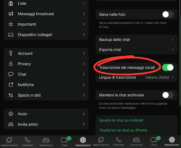 Trascrizione audio di WhatsApp