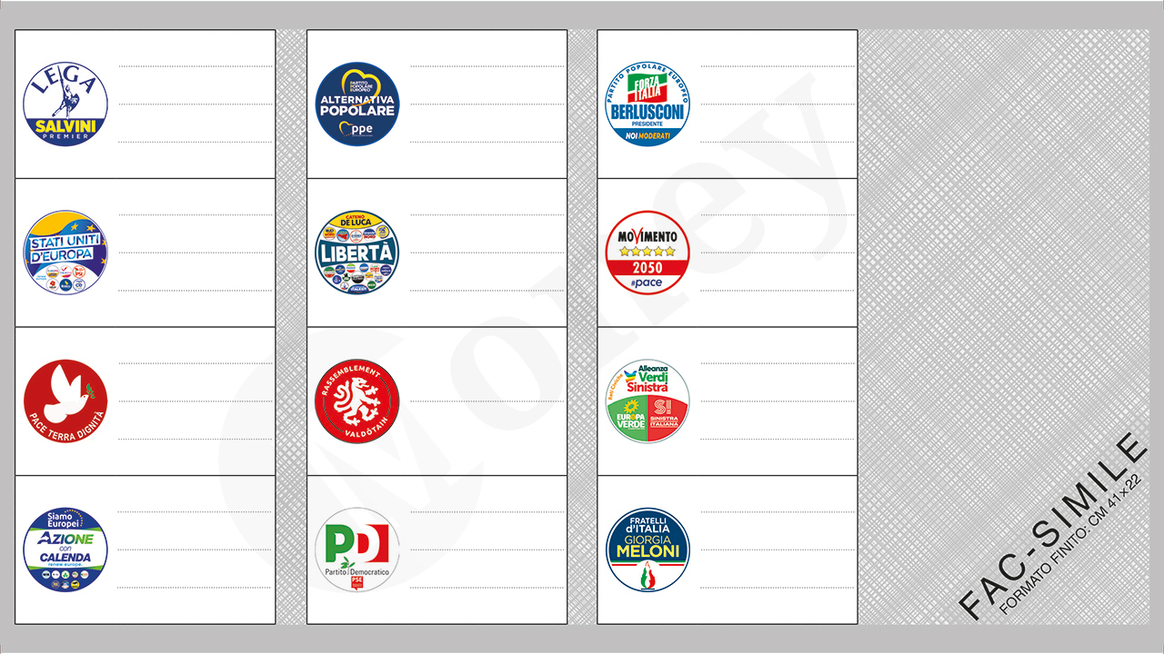 Fac-simile scheda elettorale elezioni euroee 2024