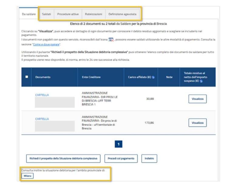 Pagina dei documenti da saldare