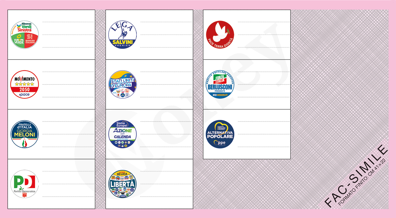 Fac-simile scheda elettorale elezioni euroee 2024