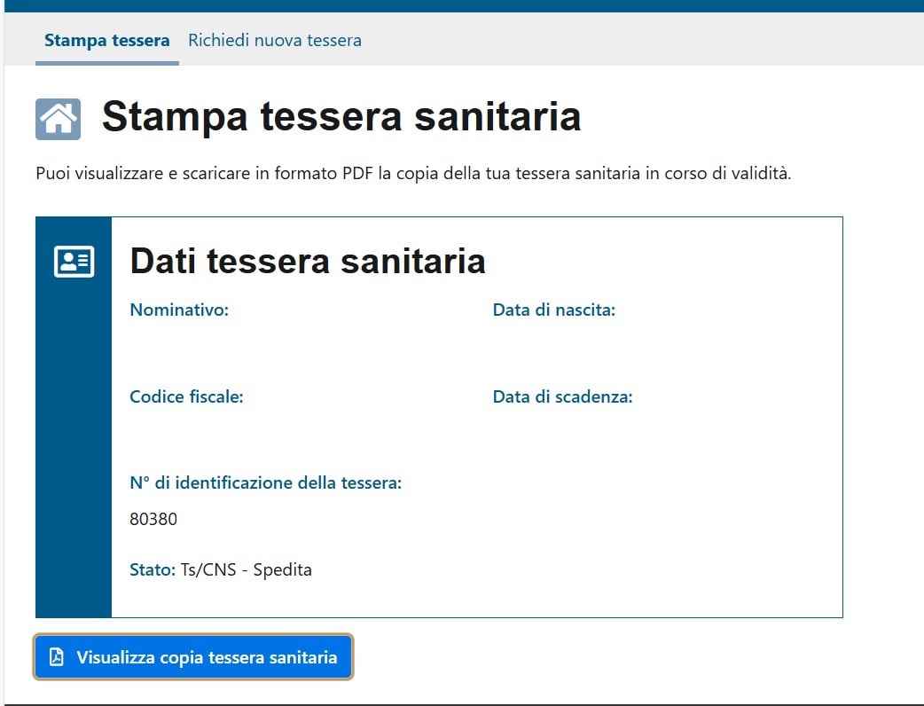 Stampa Tessera Sanitaria