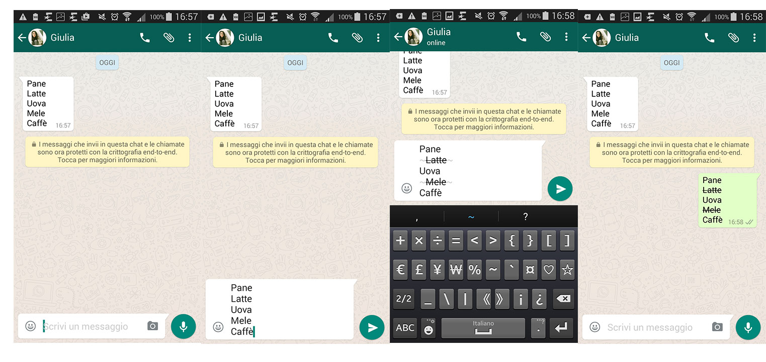 Whatsapp come scrivere in grassetto, in corsivo e barrato?