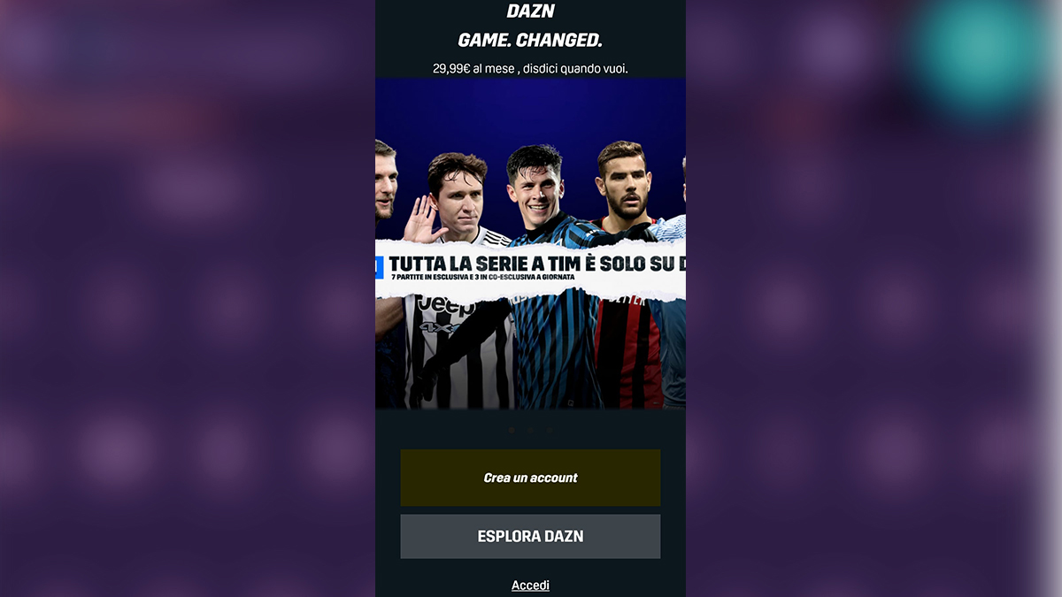 La schermata principale di DAZN per Android