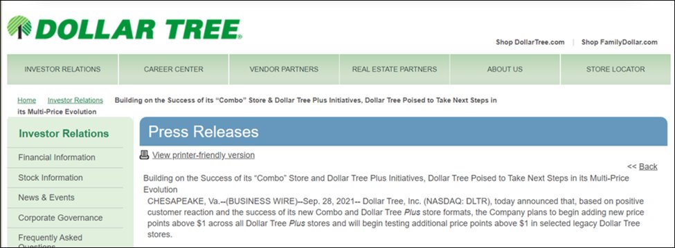 Comunicato di Dollar Tree sul cambio di policy dei prezzi