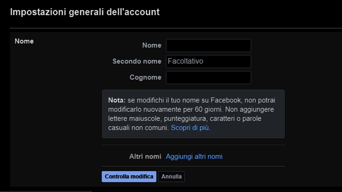 Come cambiare nome su Facebook