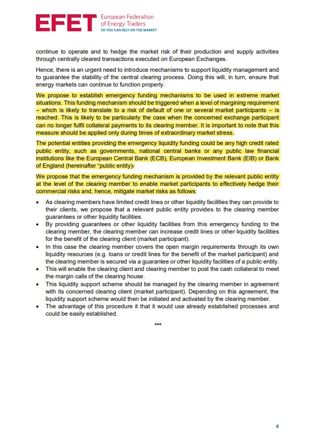 Ultima pagina della lettera aperta della European Federation of Energy Traders