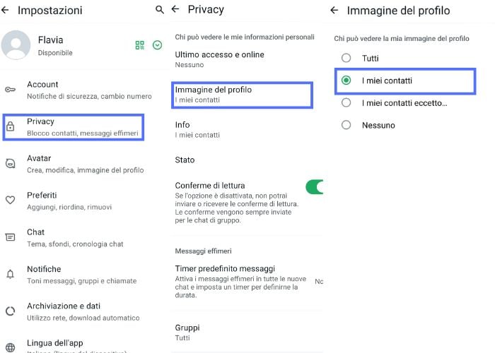 Come nascondere l'immagine del profilo