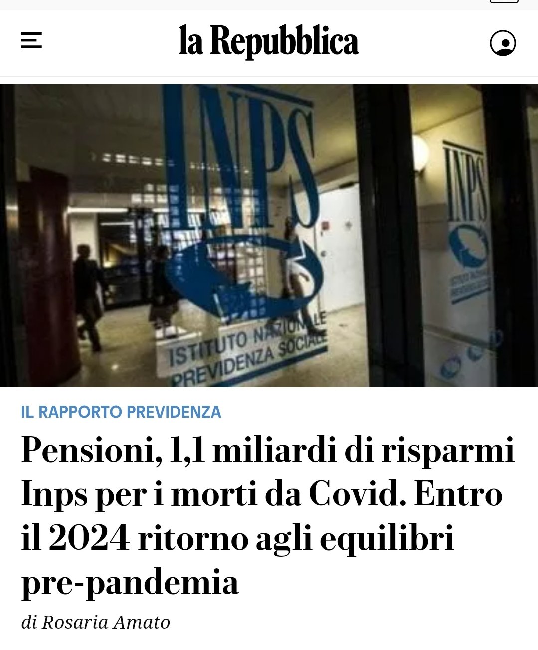 Il titolo di Repubblica.it dedicato alla presentazione del rapporto sui conti Inps