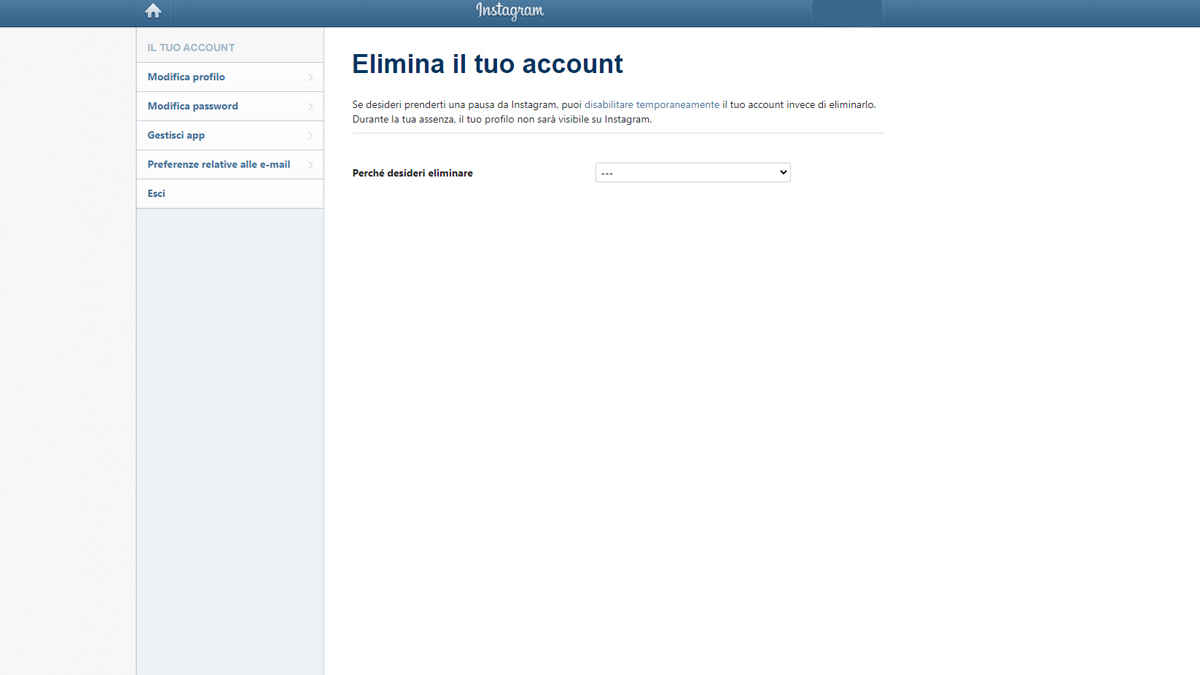 Cancellare un account Instagram Cancellare un account Instagram