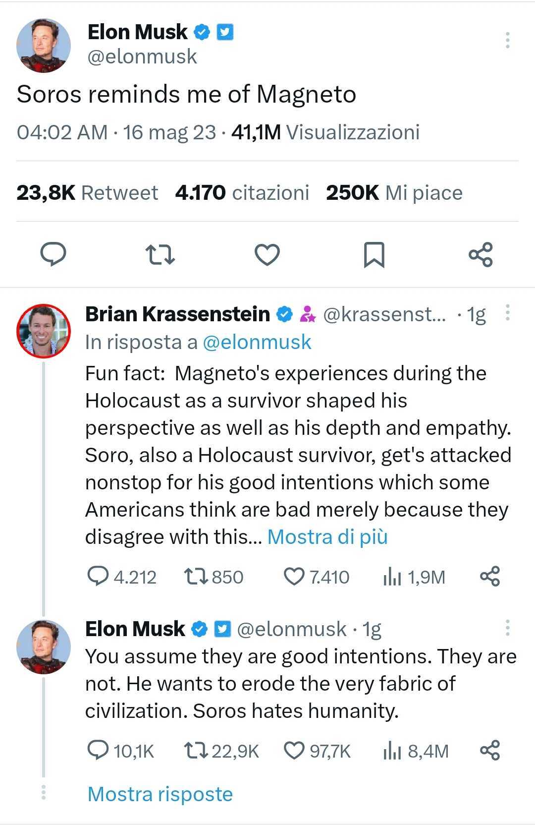 I tweet di Elon Musk contro George Soros.
