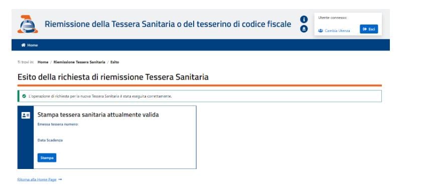 Stampa tessera sanitaria valida