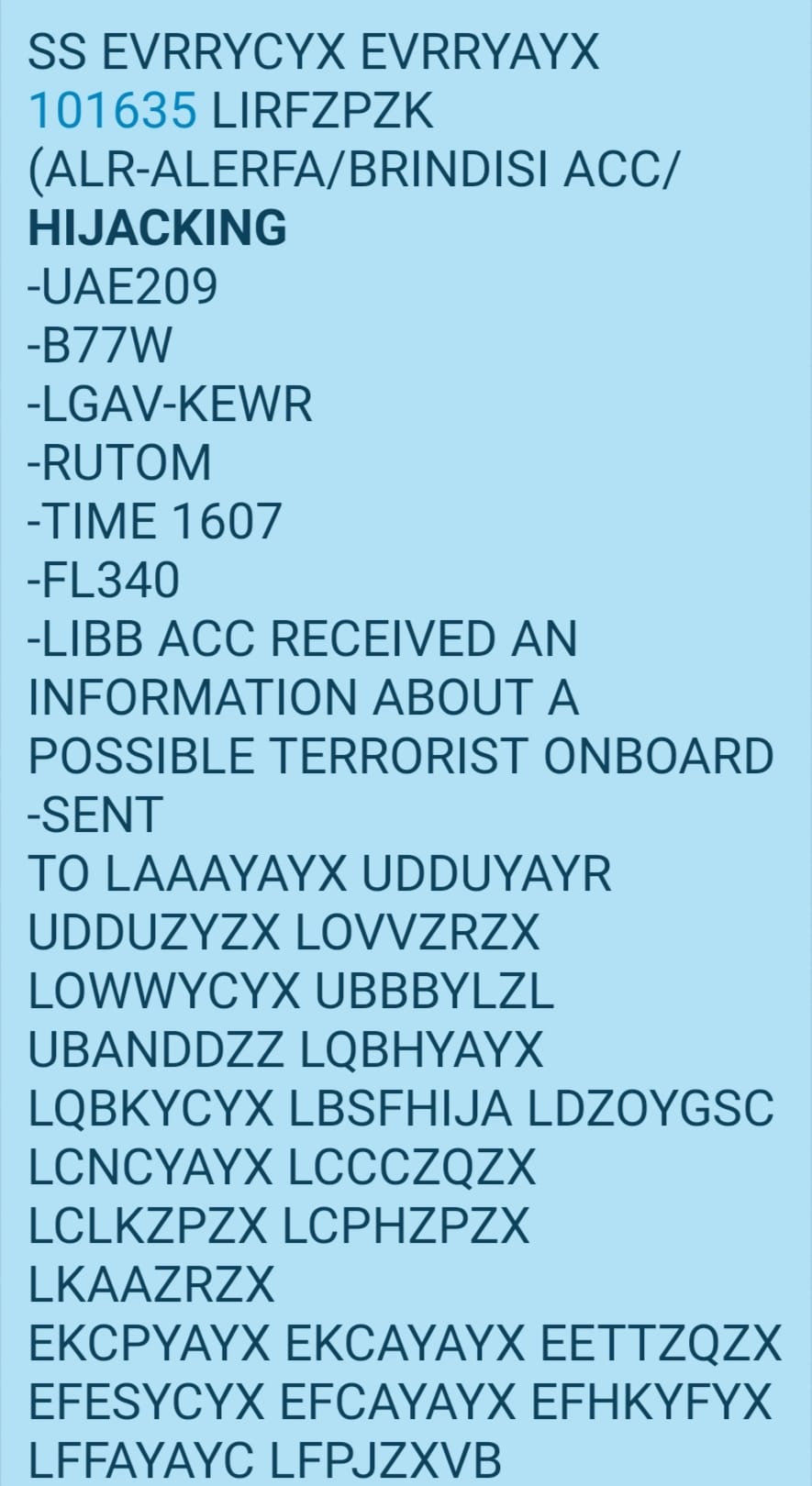 NOTAM (Notice To AirMan) del volo EK209