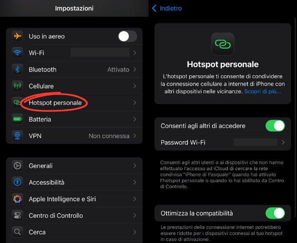 Hotspot dal telefono