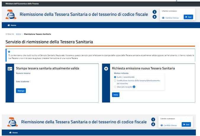 Richiesta duplicato tessera sanitaria